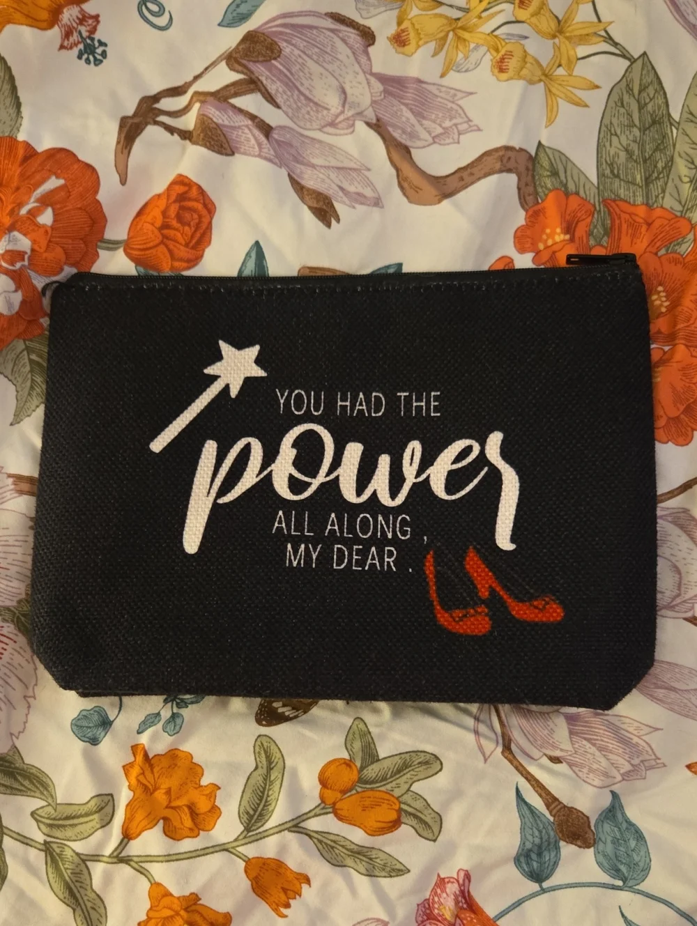 Canvas Zip Pouch - Black with White Script